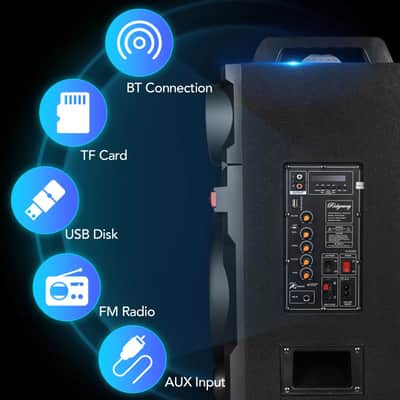 Dual 10" Bluetooth DJ PA Karaoke Speaker System w/ LED Lights & FM Radio image 5
