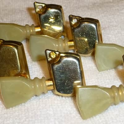 Vintage 1960s Univox Teisco Aria Gold 6 In a Line Tulip Tuner Set with Screws Right Handed Excellent MIJ image 9