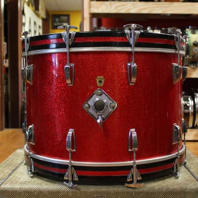 1960s Ludwig Super Classic Outfit in Red Sparkling Pearl 14x22 9x13 16x16 image 3