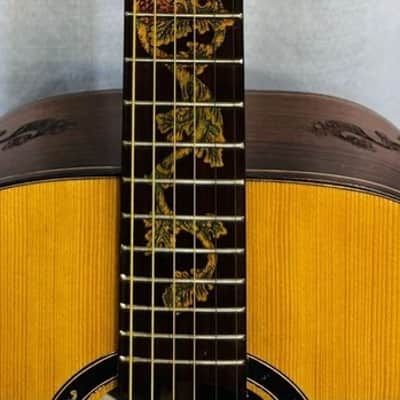 Blueberry Dreadnought Zodiac Aquarius Motif - Hand Made and Hand Carved Steel String Guitar image 8