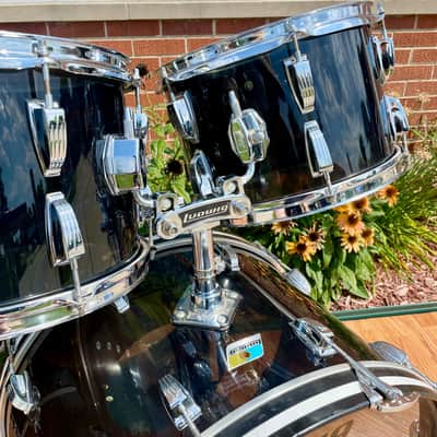1970s Ludwig Smoke Black Vistalite Big Beat Drum Set 22/12/13/16 image 7