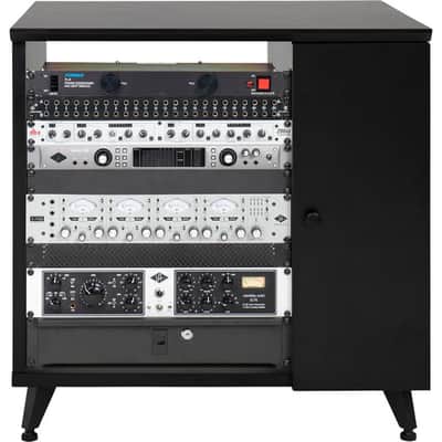 Gator Elite Furniture Series Rolling Rack Sidecar Cabinet in Black Finish with Configurable Rack Space & Shelving image 5