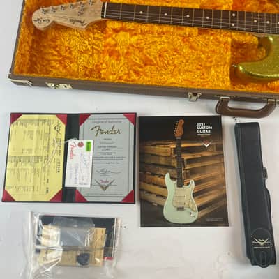 Fender Custom Shop Dick Dale Stratocaster 2021 - Chartreuse Sparkle All Papers, floor sheet, and  Fender Custom Shop Case.. image 13