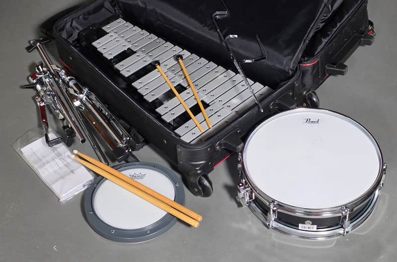 Pearl PL910C Student Snare and Bell Kit with Rolling Case 2010s - Black image 1