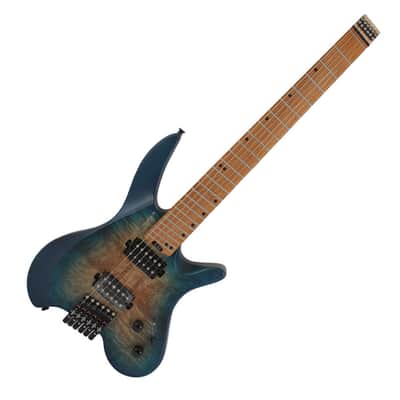 Swing UV-1F Matte Blue Burst Headless Electric Guitar Burl Top Fan Fret Multi Scale image 1