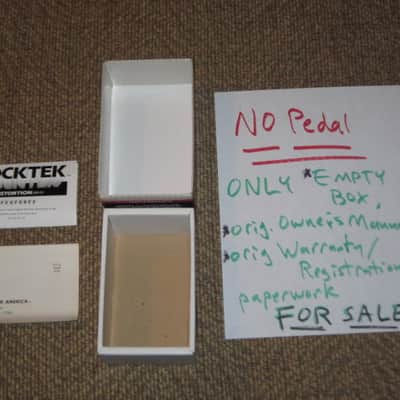 very lightly handed (very clean, but has some aging) Rocktek EMPTY BOX + original Owner's Manual & original Warranty/Registration paperwork ONLY for DIR-01 Distortion (NO pedal) mid to late 1980s, Cardboard, GRAPHICS on Lid: Pink,Blue,Black,Aged White image 2