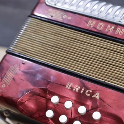 Hohner Erica 2-Row 8-Bass 21-Treble Button A-D Red Diatonic Accordion - Germany image 12