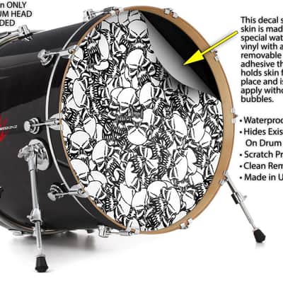 Decal Skin FITS 22" Bass Kick Drum Scattered Skulls White HEAD NOT INCLUDED image 2