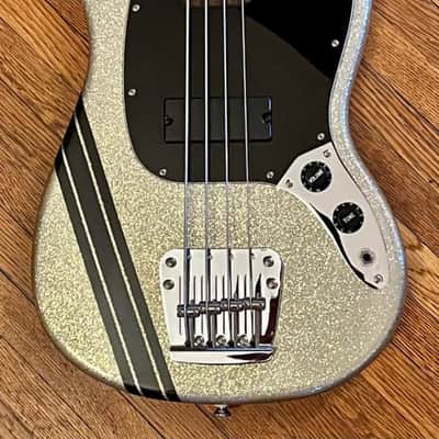 2015 Squier by Fender Mikey Way Signature Mustang Bass - Large Flake Silver Sparkle image 5
