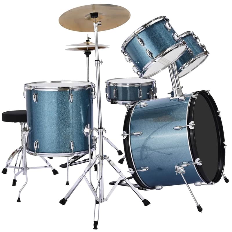 Drum Set 5-Piece Beginner Drums Set with 22 in Bass Drum (Gravel Blue) image 1