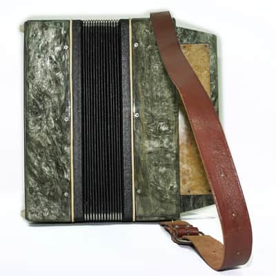 Folk Bayan Garmon Ukraine Marichka, Vintage Button Accordion Harmonica, 23x25 Squeezebox, Old Garmoshka in Tune, 2731 image 9