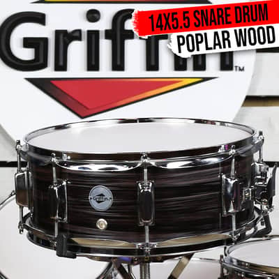 GRIFFIN Wood Snare Drum - Zebra 14"x5.5 Poplar Shell Percussion Head Key Kit Set