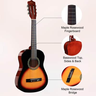 ADM Beginner Acoustic Classical Guitar Nylon Strings Wooden Guitar Bundle Kit for Kid Boy Girl Student Youth Guitarra Online Lessons with Gig Bag, Strap, Tuner, Strings, Picks (34 Inch, Sunburst) image 3