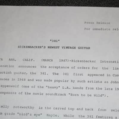 Vintage Rickenbacker Catalog & Press Release - No Tariffs image 3