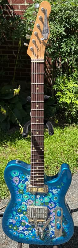 2021 Waterslide Guitars T Style Blue Flower Telecaster W/B&G Benders Floral Tele image 1