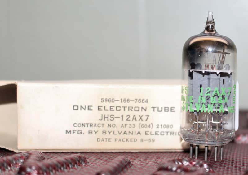 SYLVANIA JHS (JAN) 12AX7 ECC83 SHORT PLATE REC [] GETTER COPR GRID POST PERFECT BALANCE TEST NOS++ IN BOX MINTY VINTAGE 1959