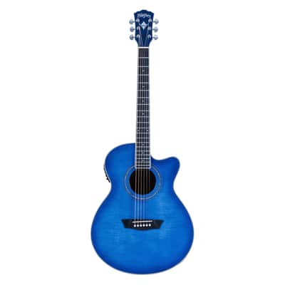 Washburn EA15 Festival A/E Guitar - Flame Transparent Blue - Open Box image 2