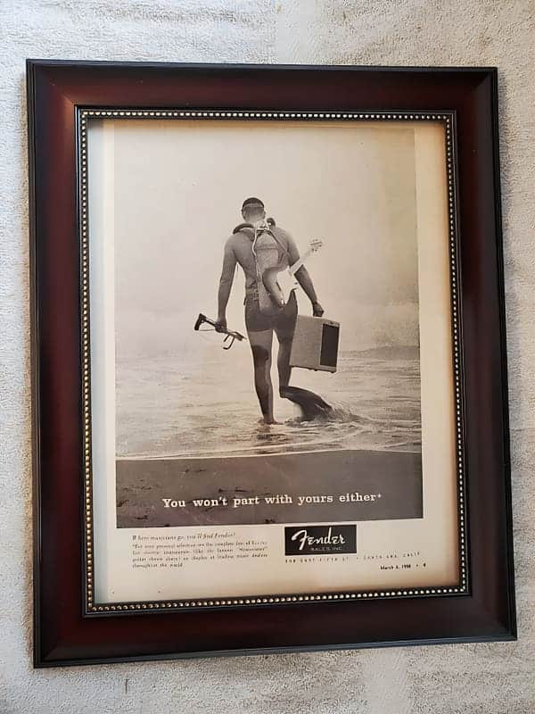 1958 Fender Guitars Promotional Ad Framed Stratocaster Scuba Diver Original RARE image 1