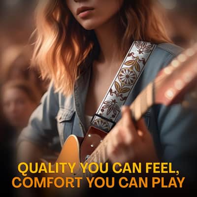 Guitar Strap For Acoustic, Electric and Bass Guitars, White Vintage Woven Embroidered Adjustable Strap Includes 2 Strap Locks & 2 Picks Pick Pocket image 2