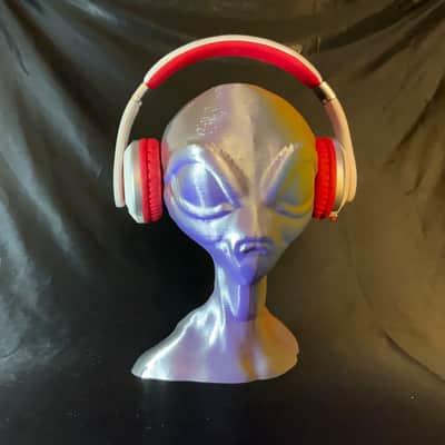 Psychedelic Alien Head Headphone Stand! Headset Holder Rack, Grey Area 51 Extraterrestrial Hanger. image 6