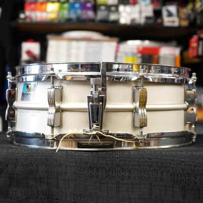 1970s Ludwig USA Acrolite 5x14" Aluminum Snare Drum w/ Blue & Olive Badge image 5