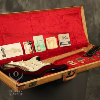 1960 Fender LEFT-HANDED Stratocaster factory assembled with '57 neck Custom Color BLACK with GOLD hardware!!! image 16