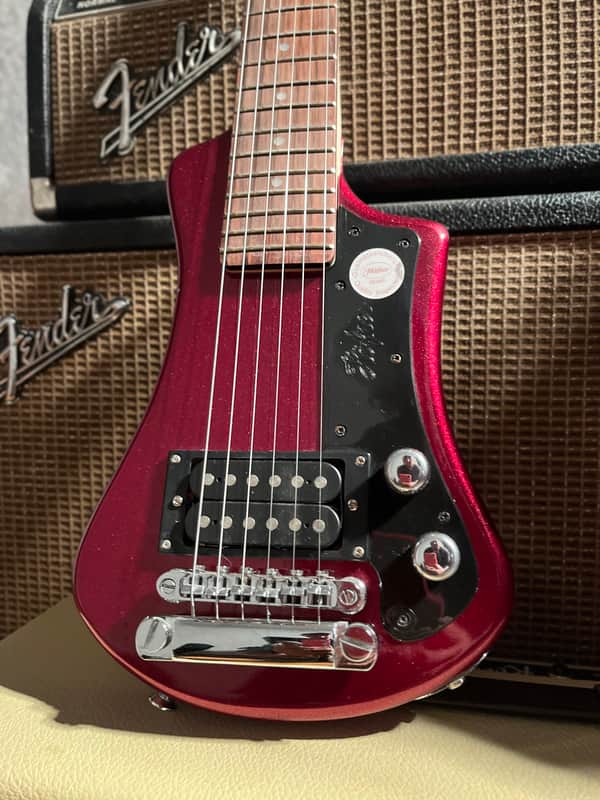 Hofner Shorty Travel Guitar Tune-O-Matic Style & Tailpiece W/Travel Bag - Red Metallic image 1