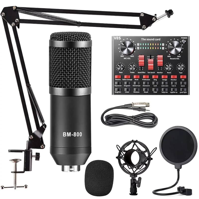 OEM Podcast Equipment Bundle, ALPOWL BM-800 Mic Kit with Live Sound Card, Condenser Microphone Bundle for Studio Recording & Broadcasting(Black) image 1