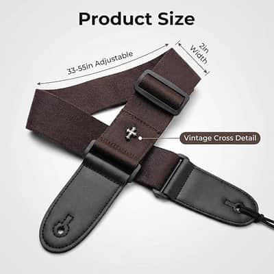Vintage Cross Woven Guitar Strap w/ Leather Ends & Pick Pocket for Acoustic Electric Bass Guitar image 4