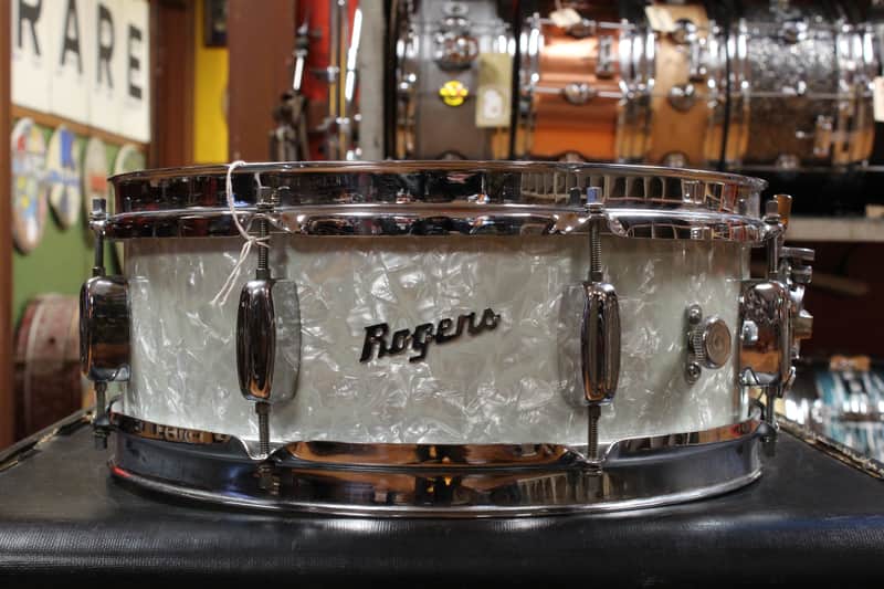 1960s Rogers 5x14 Powertone Snare Drum in White Marine Pearl image 1