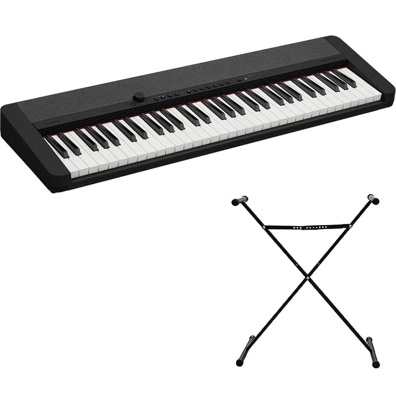 Casio CT-S1 61-Key Portable Keyboard, Black w/ ARST Height Adjustable X-Style Keyboard Stand image 1