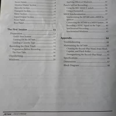 Yamaha MT400 4 track Manual image 3