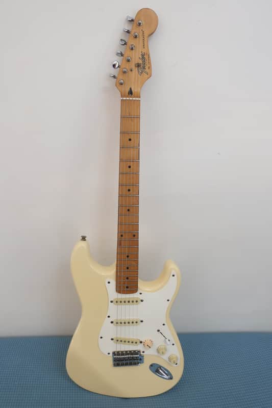 Vintage 1990s 1992 Squier by Fender Made in Korea MIK Standard Stratocaster Guitar White Cream image 1
