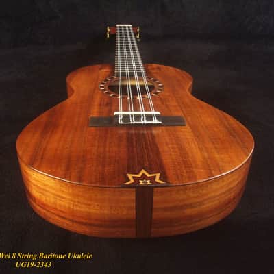 Handmade 8 String Baritone Ukulele, Solid Curly Hawaiian Koa, Slotted Head, MOP Inlay, Soft-bag, Bruce Wei UG19-2343 image 3