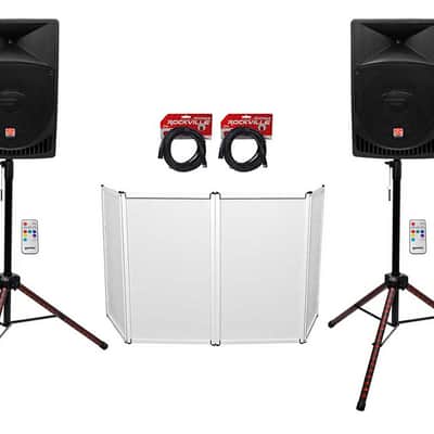 2) Rockville RPG15 15" Powered 1000w DJ PA Speakers+LED Stands+Facade+(2) Mics image 1