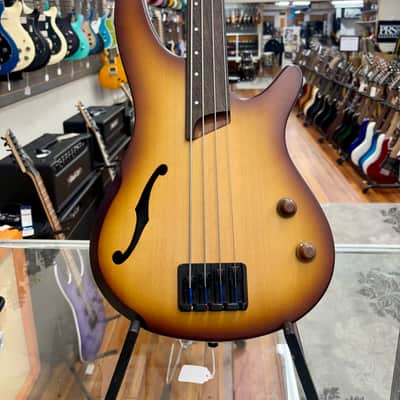 Ibanez Bass Workshop SRH500F fretless semi-hollow electric bass 2017 - Brown Burst Flat image 1