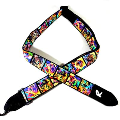 Psychedelic Cats Guitar Strap - Colorful Cats Guitar Strap - Rainbow Cats Guitar Strap - Painted Cats Guitar Strap - Universal Guitar Strap image 4