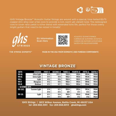 GHS VNL 12 - 54 Light Vintage Bronze Acoustic String Set image 9