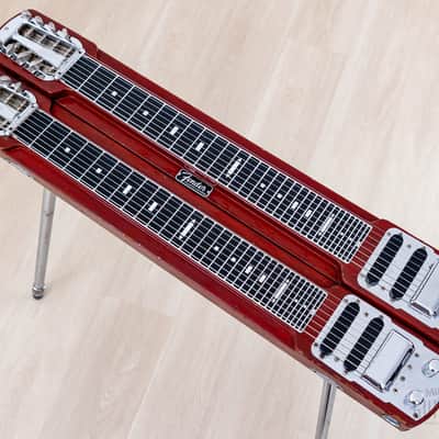 1955 Fender Stringmaster Dual 8 Console Lap Steel Double Neck Push Button, Red w/ Legs & Tweed Case image 9