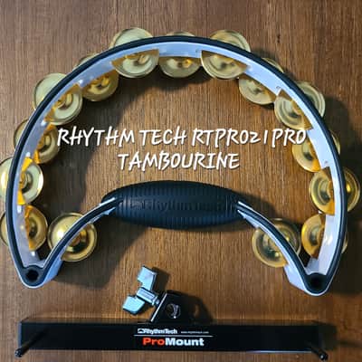 RhythmTech RTPRO1 Pro Series Tambourine brass Jingles White/black Drum mount included image 5