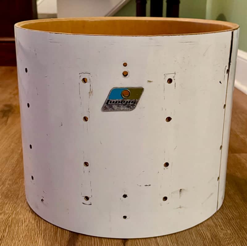 Ludwig 15" Marching Snare Drum Shell Vintage Blue and Olive Badge - White image 1