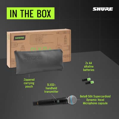 Shure SLXD2+ Handheld Transmitter with Beta58A Capsule - Pro Audio Management, 24-bit Audio, Wide-Tuning Range, ShowLink Control, Automatic Frequency Management, Mobile Configuration, 8-Hour Battery image 2