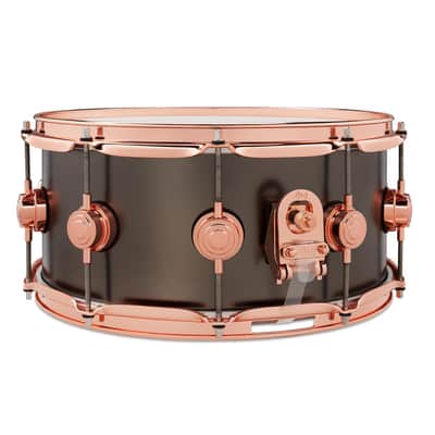 DW Collectors Satin Black Brass Snare Drum 14x6.5 w/Copper Hardware image 3