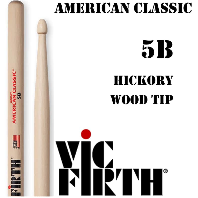 Vic Firth American Classic Hickory Drumstick 5B Wood Tip Pair image 1