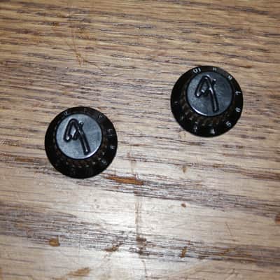 Fender Contemporary (2) Two Fender Logo Rubber Grip Vol/Tone knobs 1984-1987 Black image 4