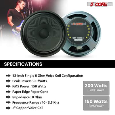 5 Core 12 Inch Guitar Speaker 300W Replacement 8 Ohm Amplifier Cabinet Driver image 6