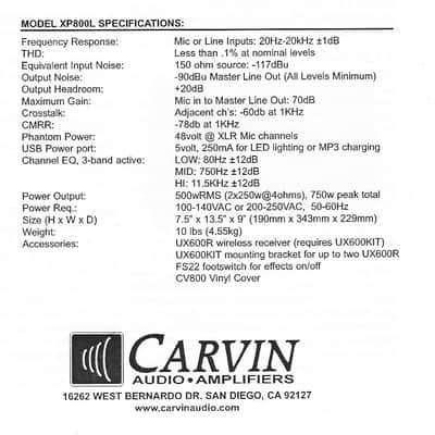 Carvin XP 800L 6-channel powered mixer 2018-19 image 4