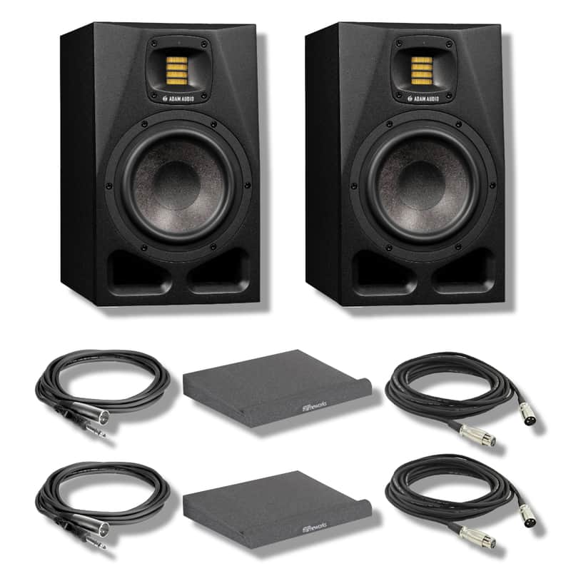 Adam Audio A7V Studio Monitor (Pair) with Large Isolation Pads, Balanced Interconnect Cables, and XLR Cables image 1