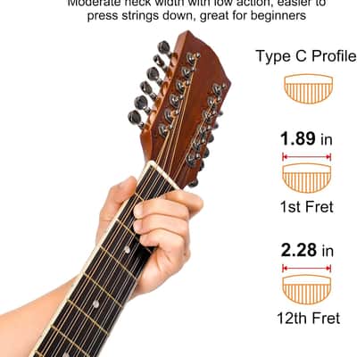 12 String Acoustic Guitar, 42 Inch Full Size Guitar 12 Strings, Spruce Top, Sapele Body for Beginners Teens Adults, Natural, Gloss image 3