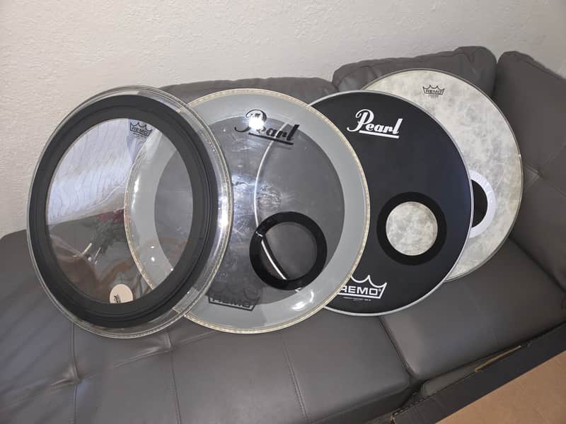 Bass Drum Pearl Logo Head 22" Set of 3 + Batter Head image 1